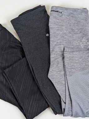 ​Athletic Legging Bundle - 3 Pairs - Size M - Heather Grey, Charcoal & Patterned